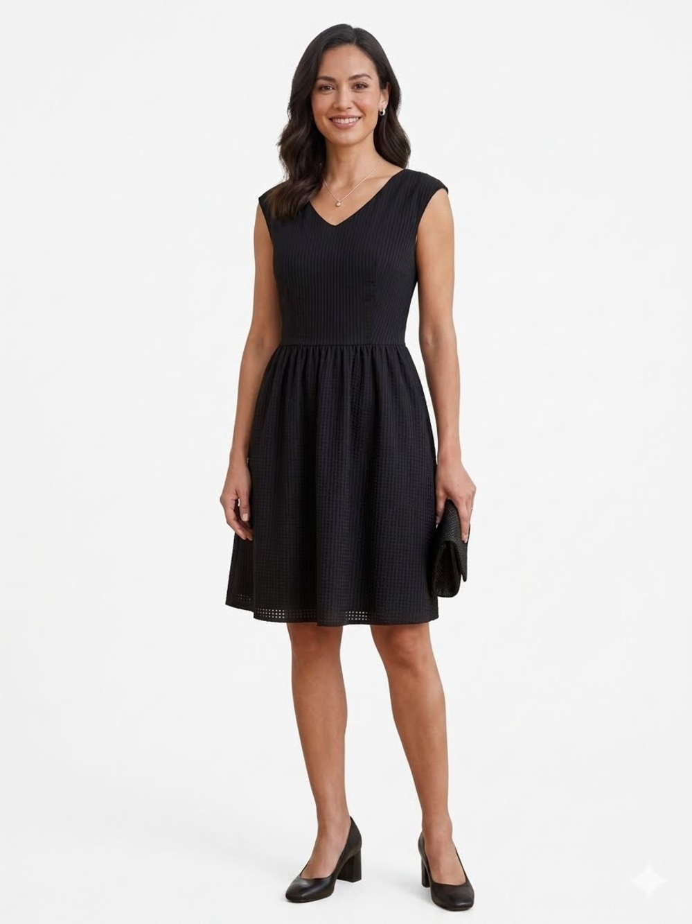 GAP Black Textured Fit & Flare Dress - Size US 4 (UK 8 / EU 36)